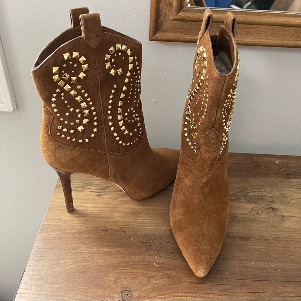 Studded Tan Suede Ankle Boots